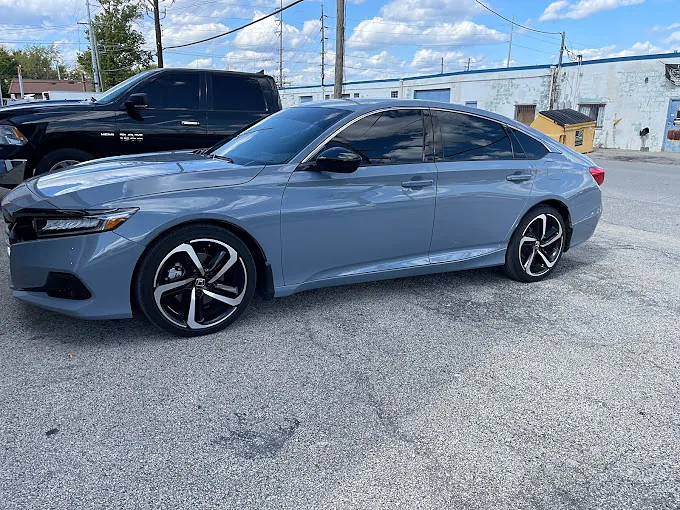 A grey Honda Accord with tinted windows, a Totally Tinted job
