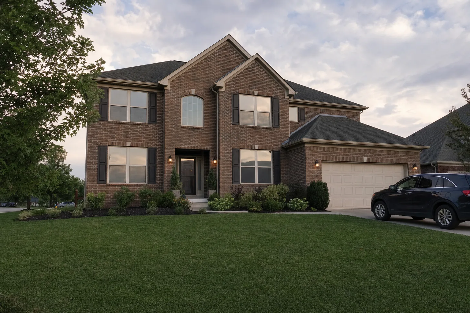A brick family home in New Albany with filmed front windows